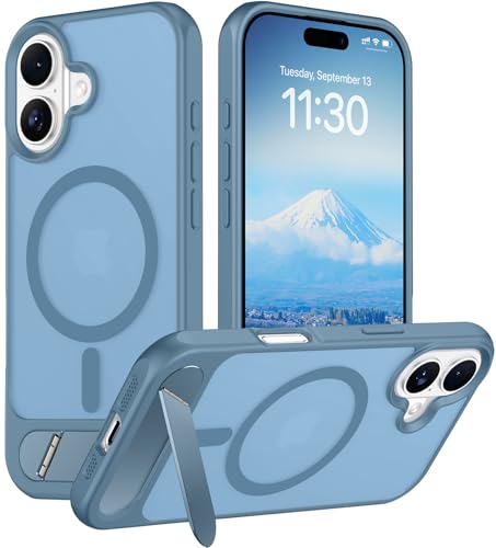 Image of Magnetic Compatible with iPhone 16 Case, [Built-in Invisible Kickstand][Compatible with MagSafe][Military Grade Shockproof] Slim Translucent Matte Phone Case for iPhone 16 6.1 inch