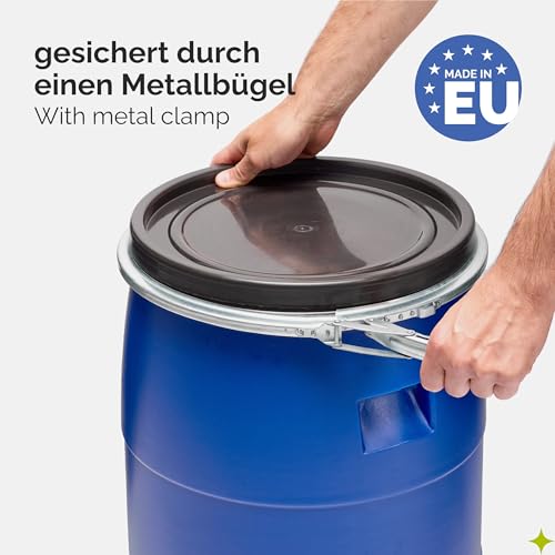 Garronda 60 Liter Deckelfass Weithalsfass aus HDPE Regenfass für Garten Fass 60l Wassertonne Futtertonne Wasserbehälter Universalfass Wasserfass Lebensmittelfass Wassertank GD-0078, Blau