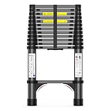 12.5FT Heavy-Duty Telescoping Ladder, 330lb Capacity Aluminum Extension Ladder with Anti-Slip Steps for Secure Attic Access, Roof, and Home Renovation Projects