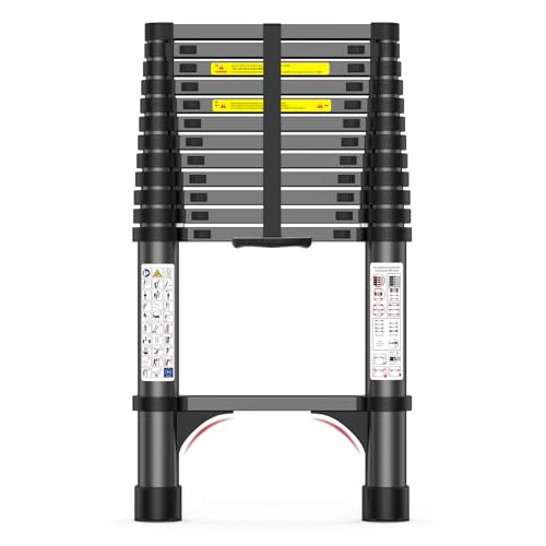 12.5FT Telescoping Ladder, 330lb Capacity Aluminum Heavy-Duty Extension Ladder with Anti-Slip Steps for Secure Attic Access, Roof, and Home Renovation Projects
