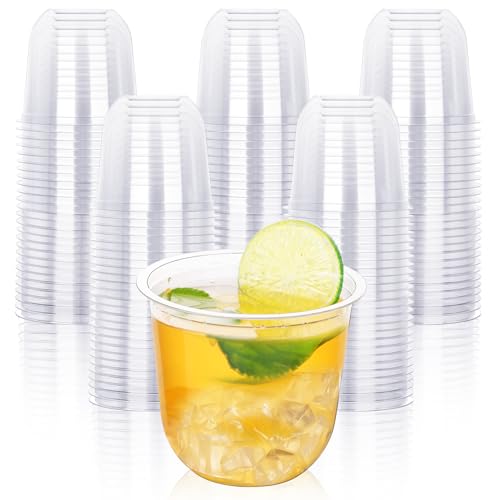 KesaPlan 50 Pcs Disposable Stemless Glasses 12oz Crystal Plastic Wine Glasses Clear Classic Cup for Meeting Weddings Birthdays Cocktail Christmas Party Supplies