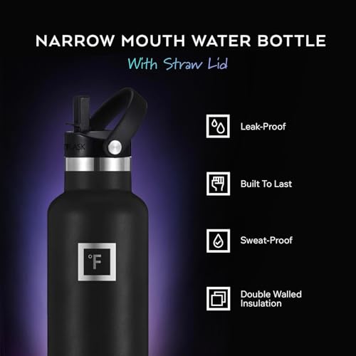 IRON °FLASK Camping & Hiking Hydration Flask with Straw, BPA-Free Insulated Stainless Steel Sports Water Bottle - 24 oz Midnight Black - Image 3