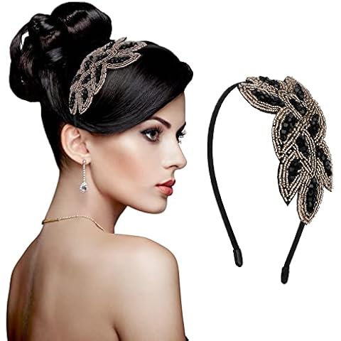 Diadema Sibba de los años 20 en negro con diamantes de imitación Cover