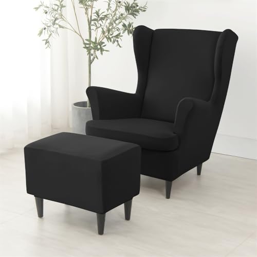 Funda para sillón orejero elástica lavable de spandex negra protector de muebles