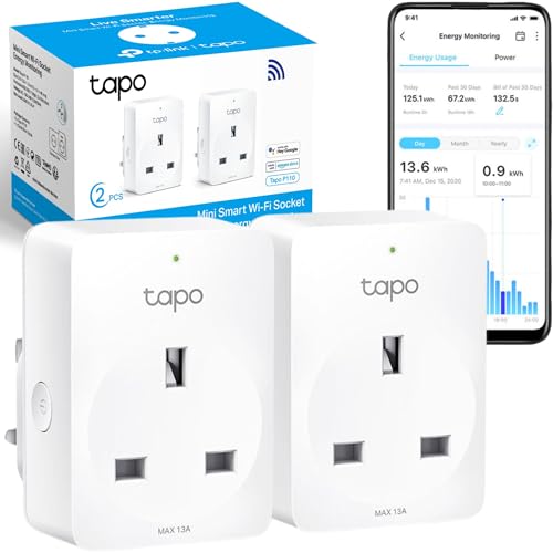 Tapo P110 (2-Pack) Smart Plug, WiFi Plug, Energy Monitoring, Electricity Usage Monitor, App Remote Control, Smart Home, Voice Control with Google, Awa