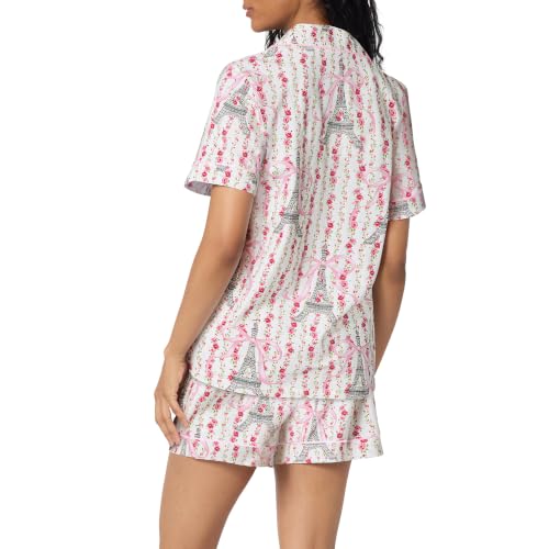 Image of Bed Head PJs Organic Cotton Short Sleeve Button Down Pajamas for Women Set | Womens Pajama Sets Matching 2 Piece PJ Shirt & Shorts with Pockets - Soft Cozy Jersey Sleepwear & Loungewear