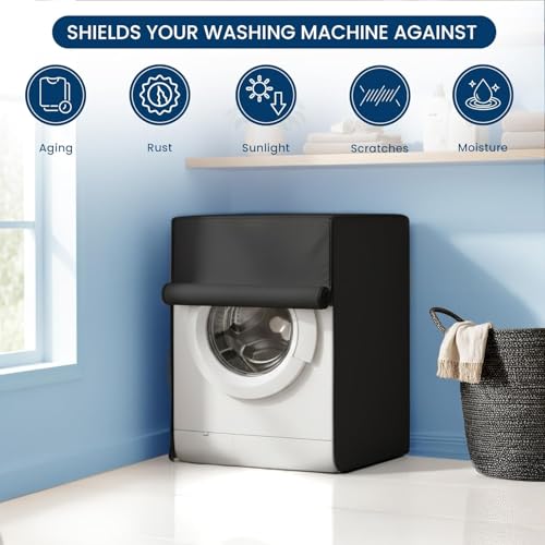 Image of Waterproof & Dustproof Front Load Washing Machine Cover Compatible for LG 12kg (FHD1208STB) | UV-Protective Washing Machine Cover | Anti-Slip Polyester | Easy to Clean & Zipper (Black)