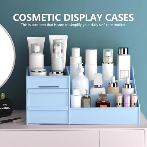 Image of INOVERA Makeup Organizer with Drawers | Countertop Cosmetics Display Case for Dressing Table | Vanity storage Holder Box (Blue)