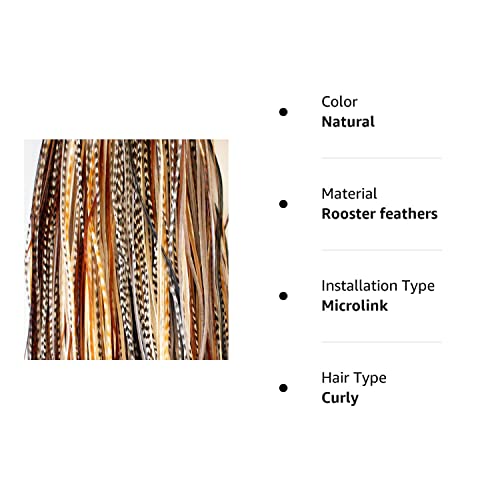 24 Natural Color Hair Feathers - 9”- 14” Long - Feathers For Hair Extension, Natural Hair Extension Diy Kit - Eye-Catching Design - 10 Micro-Link Beads - 100% Real Rooster Feathers - Professional Color Hair Feathers #TOP6