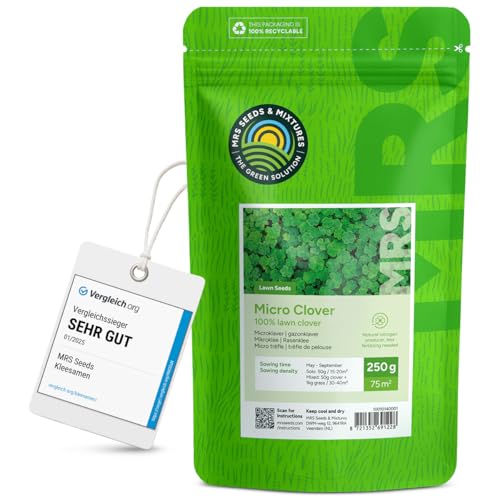 Micro-trèfle - 250 g pour 75 m² - Résistant à la sécheresse - Pelouse extra dense et verte sans mousse - Libération lente d’azote - Faible besoin en entretien