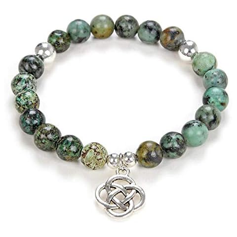 Self-Discovery Yoga Beads Mala Bracelet Jewellery with Infinity Knot Celtic Charm for Men or Women (African Turquoise) Cover