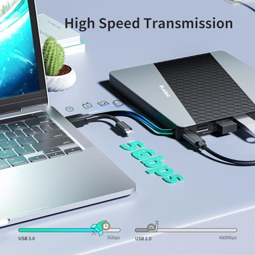 Image of SUIDEK External CD DVD Drive, USB 3.0 USB C Portable CD DVD Drive for PC | + /-RW Burner DVD Player for Laptop with SD /Micro SD Card Reader 8 in 1 Hub Compatible with Laptop Mac PC Windows Linux