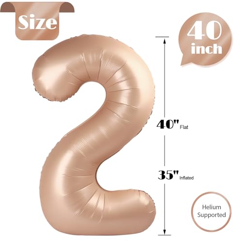 Image of Light Brown 2 Balloon, Tan Number Balloons 40 Inch, Beige 2nd Balloon Number Birthday Decorations, Sandy Brown Second Two Birthday Party Supplies, Khaki Number 2 Balloon