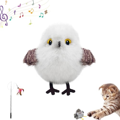 Tbfyou 羽ばたく鳥の猫のおもちゃ、自動で羽ばたく鳥の猫のおもちゃ、猫のおもちゃ、吊り下げ可能な猫のおもちゃ、羽ばたく鳥、電動空飛ぶスズメ、リアルな音、ニャーと鳴く、タッチ起動、ぬいぐるみ、キャットニップ猫のおもちゃ、自動で羽ばたく羽、軽いタッチに反応