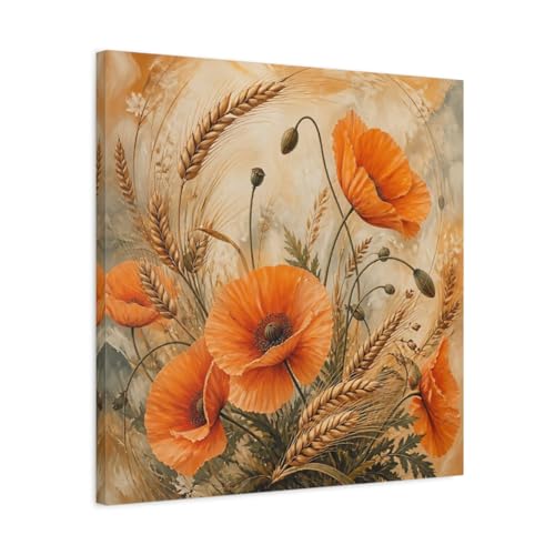 Tableau coquelicots et blé orange 60x60 cm pour salon