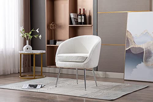 Goujxcy Modern Teddy Fabric Barrel Chair Accent Armchair Living Room Chair With Silver Chrome Legs For Living Room Bedroom Home Office, Club Chair (White9) #TOP3