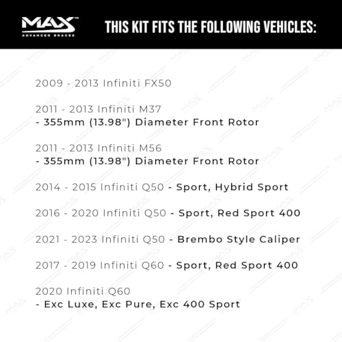 Image of Max Advanced Brakes Front & Rear Brake Kit Compatible With 2014 2015 2016 2017 2018-2023 Infiniti Q50 M37 Q60 Q70 FX50 Replacement Cross Drilled Disc Brake Rotors and Ceramic Brake Pads