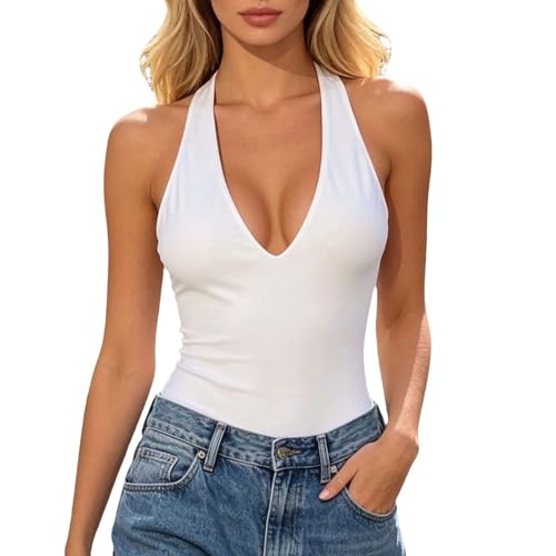 Bodysuit de verano sin espalda con escote en V y tejido elástico adaptable