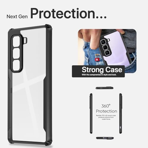 Image of Outlouders Back Cover for Infinix Hot 50 Pro Plus 5G | Ultra Hybrid Transparent | Full Camera Protection | Raised Edge | Crystal Clear Bumper Case (Black)