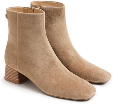Coutgo Womens Ankle Boots Chunky Low Heel Square Toe Booties Side...