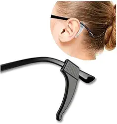 Kit 3 Pares de Ganchos Antiderrapantes para Óculos, Trava Prendedor Ajustável, 18mm x 6mm, Preto