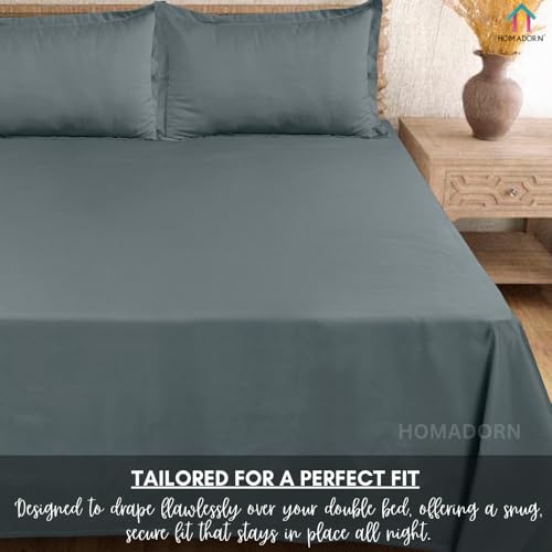 Image of HOMADORN Premium Polycotton Flat Bedsheet for Double Bed with 2 Pillow Covers - Soft, Durable & Wrinkle-Resistant (Smoky Grey)