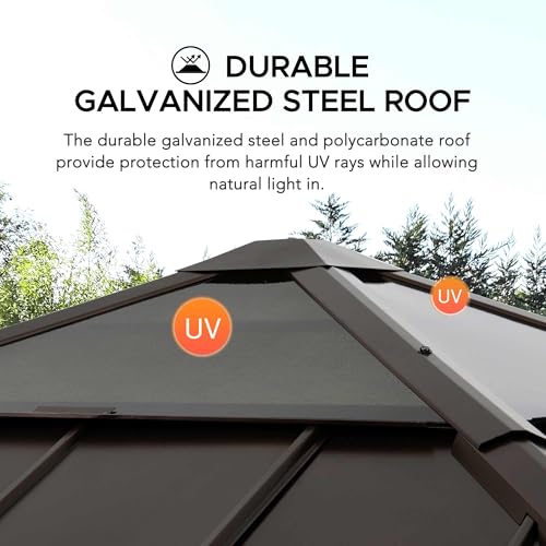 Sunjoy-Hardtop-Gazebo-9-x-9-ft-Cedar-Framed-Wood-Gazebo-with-Brown-Steel-Polycarbonate-Pyramid-Hip-Roof-and-Ceiling-Hook-for-Garden-Backyard-Shade-Brown-Roof-Natural-Wood-Frame Sunjoy Hardtop Gazebo 9 x 9 ft Cedar Framed Wood Gazebo with Brown Steel Polycarbonate Pyramid Hip Roof and Ceiling Hook for Garden Backyard Shade Brown Roof Natural Wood Frame
