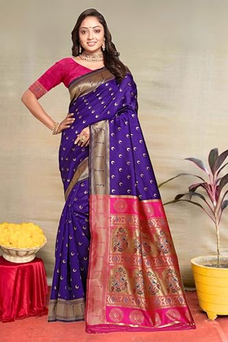 Image of C J Enterprise Women's Pure Kanjivaram Silk Saree Paithani Soft Wedding Sarees With Blouse Piece (Chand paithani)