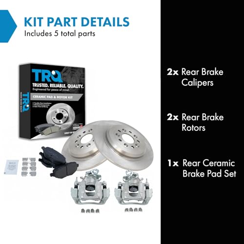 Image of TRQ Rear Brake Pad and Rotor Set Ceramic Solid Rotors Calipers