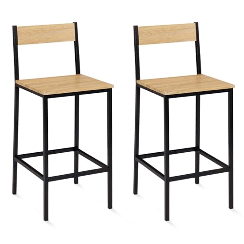 IDMarket – Juego de 2 taburetes de bar Detroit con respaldo de silla de cocina, diseño industrial