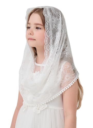 First Communion Veil for Girls Lace Floral Chapel Veil Holy Communion Accessories for Baptism K11