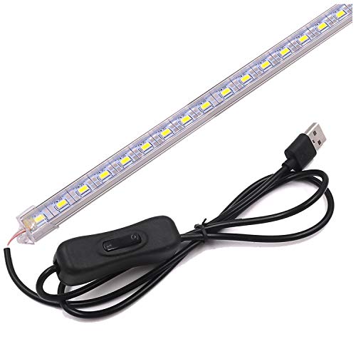 XUNATA 5V USB LED Tira de luz rígida con interruptor, Cocina debajo del gabinete Dormitorio Luz de noche (50cm (Cubierta Transparente), Blanco (6000K-7000K))