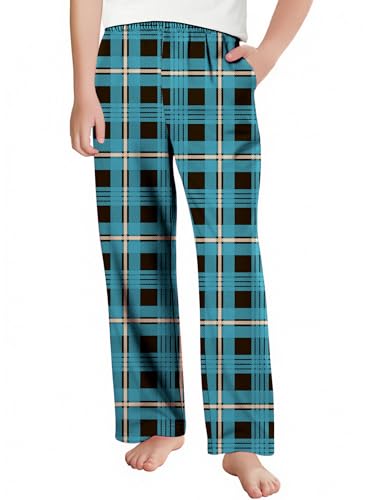 Arshiner Boys Pajama Pants Long Sleep Plaid Pants Soft Lounge Pj Bottoms with Pockets Blue Black Plaid 10-11 Years