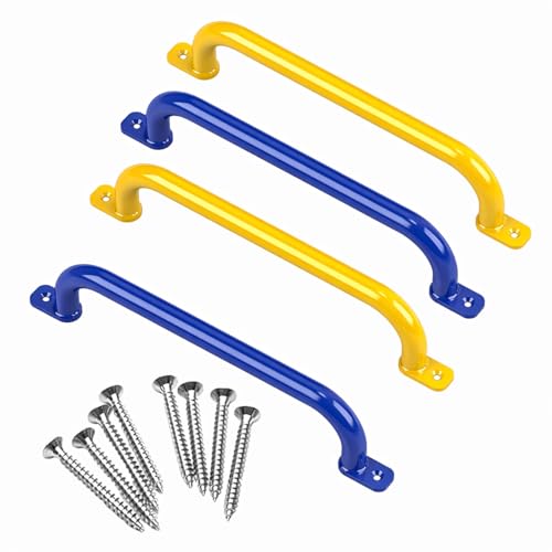 Image of 48cm Long Metal Playground Safety Handle Monkey Bars for Kids Backyard (Pack of 4), Jungle Gym for Indoor Outdoor Playground Playset Handle Accessories for Playhouse, Blue /Yellow