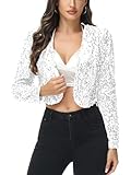Anna-Kaci Womens Shiny Sequin Long Sleeve Glitter Cropped Blazer Bolero Shrug, White, Large