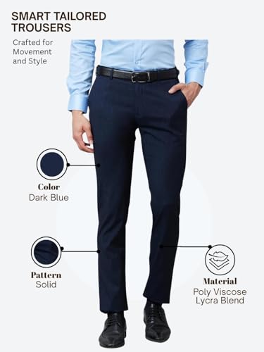 Image of Raymond Men's Mid Rise Poly Viscose Blend Solid Pattern Slim Fit Flat Front Formal Trouser