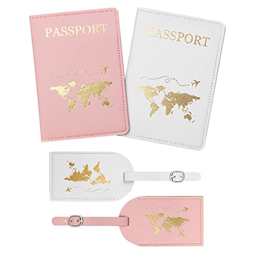 flintronic 2 Pcs Couvertures de Passeport et 2 Pcs Étiquettes à Bagages, Mr Et Mrs Porte-Passeport Housse et Étiquette Identifier de Bagage Ensemble pour les Couples Fête de Mariage Honeymoon Voyage