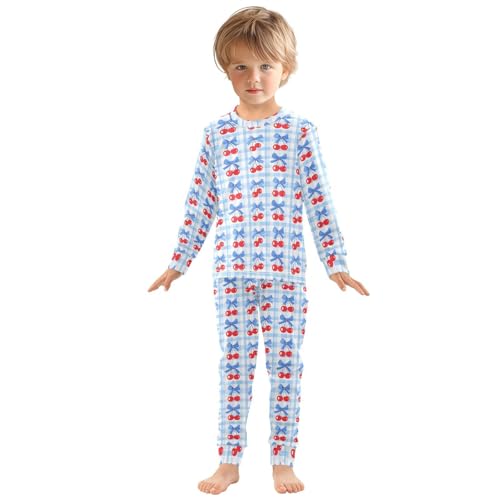 ALAZA Cherry Blue Bow Plaid 2 Piece Pajama Set Long Sleeve Top and Pants Sleepwear Unisex3