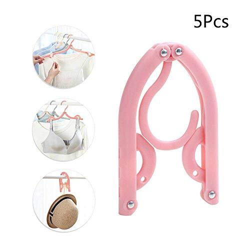 Walfiner 5Pcs Travel Hangers Portable Folding Clothes Hangers for Travel Home Use Pink