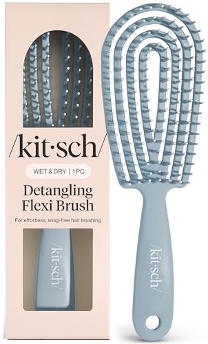 Kitsch Hair Brush Detangler – Flexi Flow Hair Brush for Women, Men & Kids | Detangling Brushes for Curly Hair with Bendable Frame, Bounce Curl Defining Brush for Wet or Dry Strands - Haze Blue
