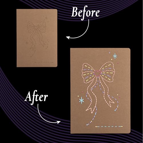 Image of Unwynd Embroidery Notebook Kit Pretty, Embroidery Kit for Beginners & Adults, DIY Hand Stitching Craft Set, Cross Stitch kits, Needlepoint kits, 2 Notebooks with Floss, Foam Board,Stamped cross Stitch