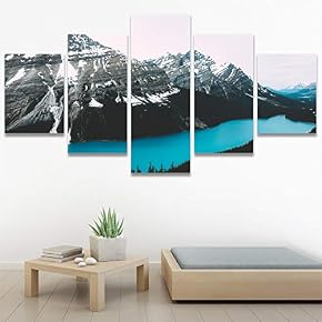 SIGNWIN 5 Panel Canvas Wall Art Winter Lake...