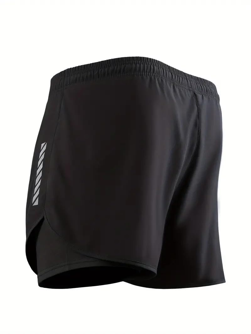 THIRD QUADRANT 2-in-1 Running or Gym Lycra Shorts for Men || Quick-Dry Athletic Shorts ||with Built-in Liner, Black (in, Alpha, L, Black) 3