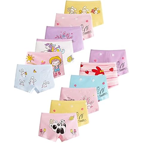 Domee Girls' Cotton Boxer Briefs Underwear Pack of 12, Princess + Rabbit + Swan, 4-6 Years Cover