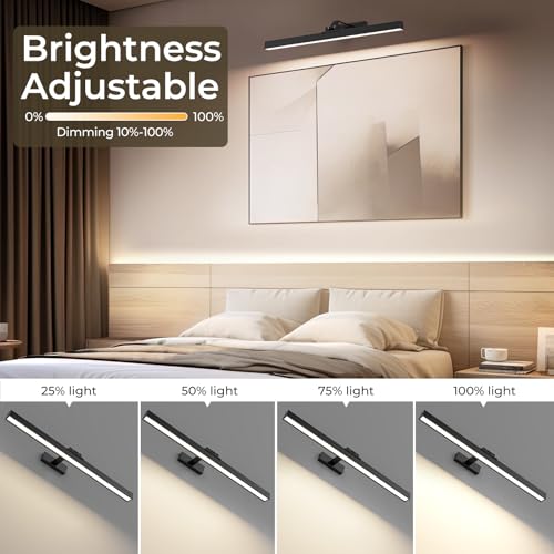Image of Afyuol Picture Lights for Wall, Battery Operated Picture Light 24in Gallery Light for Paintings CCT Dimmable Recharging Battery Wall Light with Remote Control for Living Room Gallery Dartboard