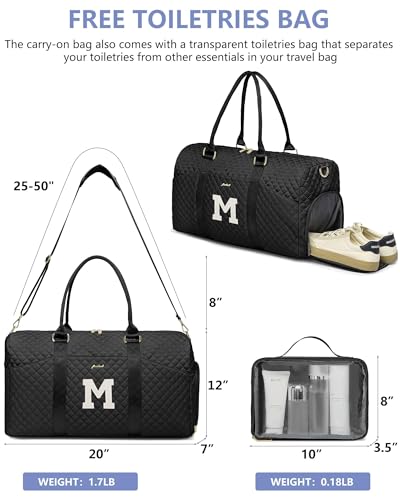 Image of Women Weekender Travel Duffle Bag: Initial Duffel Overnight Bags with Shoe Compartment Large Carry on Tote with Toiletry Bag Weekend Traveling Yoga Gym Hospital Bag for Women with Wet Pocket Letter M