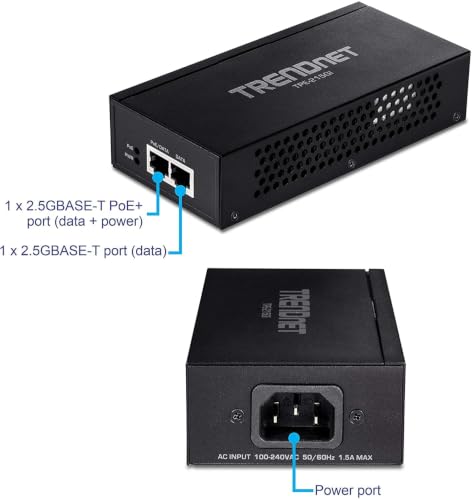 Inyector PoE+ 2.5G TRENDnet TPE-215GI con fuente integrada para red de alta velocidad 7