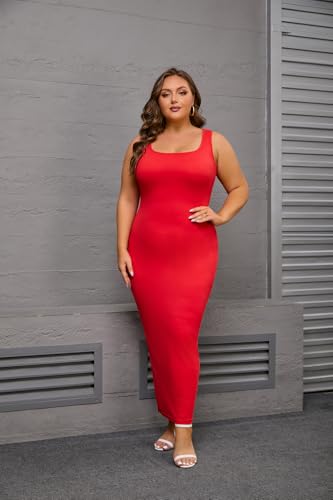 Image of YeGine Women Plus Size Sleeveless Bodycon Maxi Dresses Sexy Slim Tank Dresses