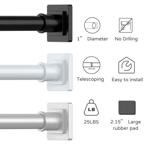 Image of UIOSANRT White Shower Curtain Rod 31-79 Inches Non-Slip Shower Rod Tension Mounted No Drill Shower Curtain Rods Spring Tension Rod Adjustable Tension Curtain Rod for Windows Bathroom