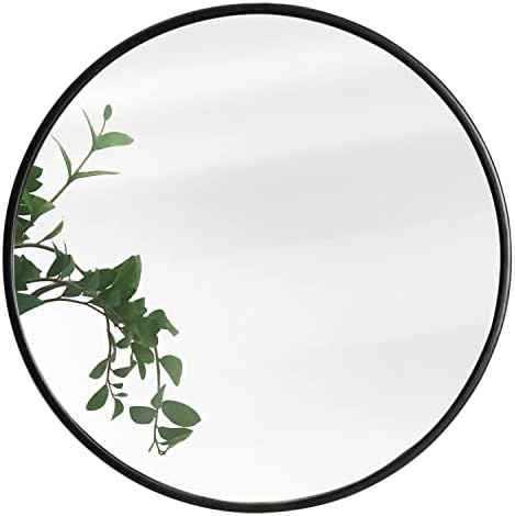 Round Mirror, Black Round Mirror 24 Inch, Round Wall Mirror, Round Bathroom Mirror, Circle Mirrors for Wall, Metal Framed Mirror for Bathroom, Vanity, Bedroom, Entryway, Hallway